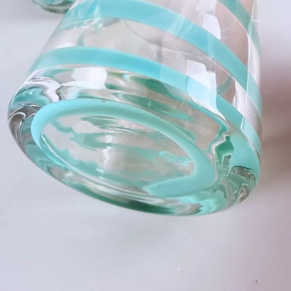 Art Glass Teal Swirl Tumblers Set of 3 Tapered Sizes Hand Blown Pier 1?